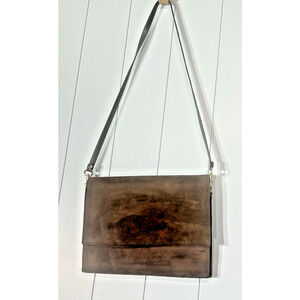 Vintage Dimensions In Handbags Brown Leather‎ Flap Crossbody Bag Made In USA